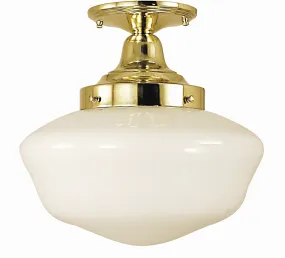 1-Light Polished Brass Taylor Flush Mount - Classic Adjustable Pendant with Schoolhouse Shade Design