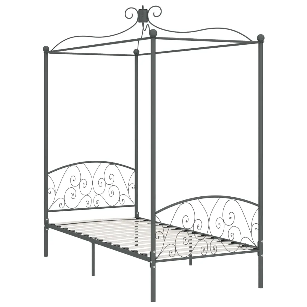 284481 vidaXL Canopy Bed Frame without Mattress Grey Metal 100x200 cm