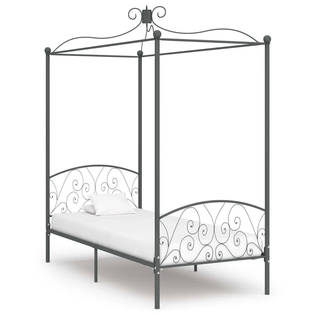 284481 vidaXL Canopy Bed Frame without Mattress Grey Metal 100x200 cm