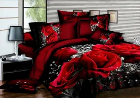 3D 4piece Bedding Set Duvet Cover Colorful Fitted Sheet Complete Floral Printed Set & 2 Pillowcases (242)