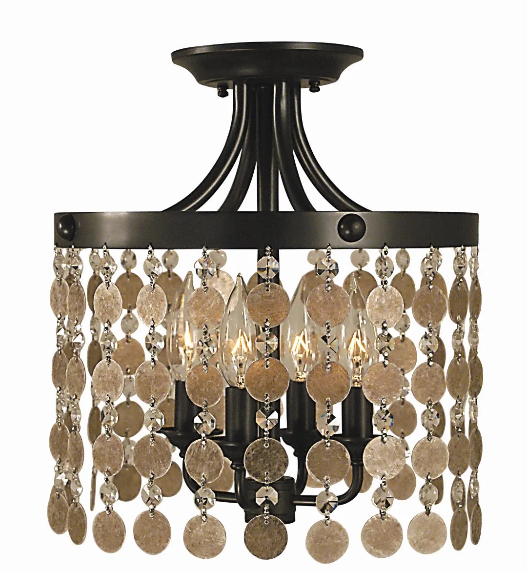 4-Light Naomi Flush Mount with Stunning Mica and Crystal Strands for a Warm and Inviting Glow