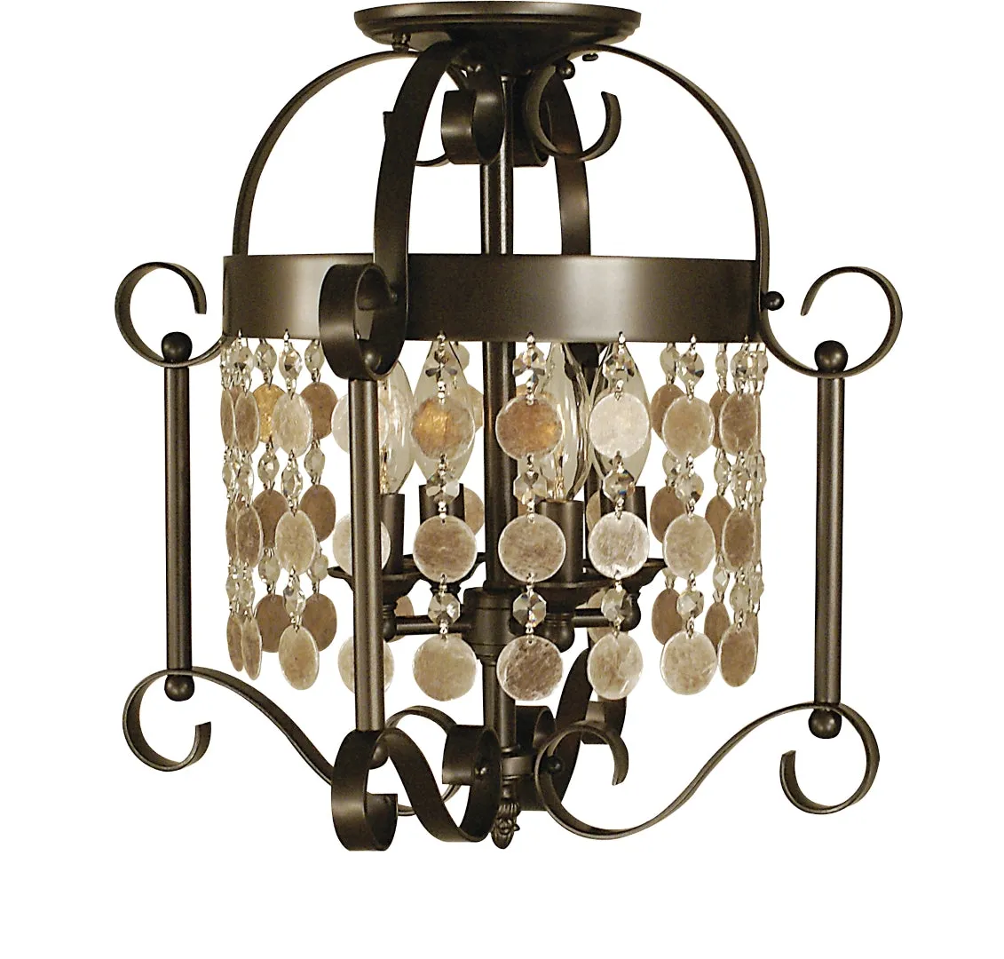 4-Light Naomi Flush Mount with Stunning Mica and Crystal Strands for a Warm and Inviting Glow