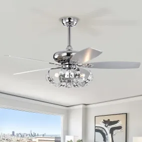 52" Crystal Ceiling Fan with 5 Reversible Blades Light Kit and Remote Control, 3-Speed (High, Mid,Low) Adjustable