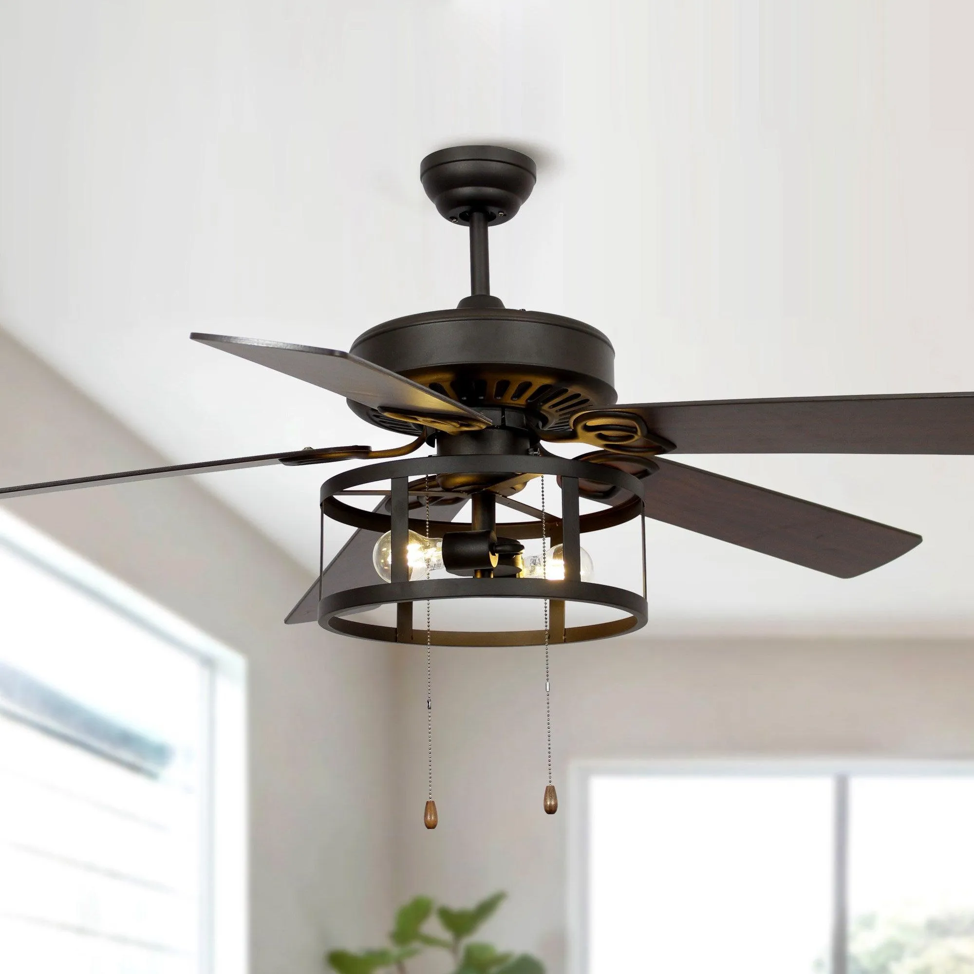 52" Urbana Downrod Mount Reversible Industrial Ceiling Fan with Lighting and Pull Chain