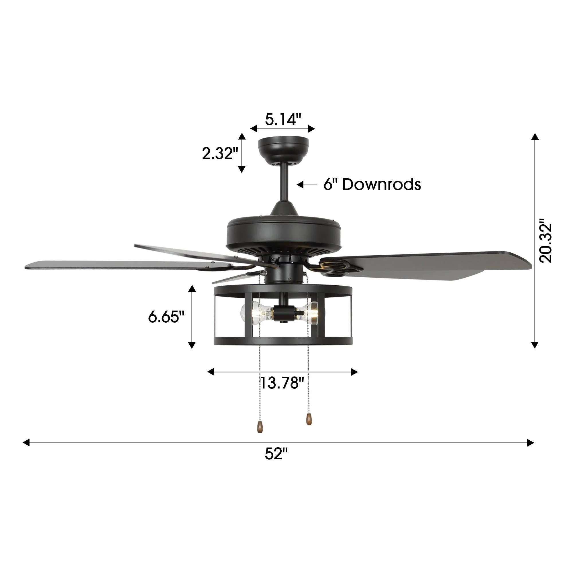 52" Urbana Downrod Mount Reversible Industrial Ceiling Fan with Lighting and Pull Chain