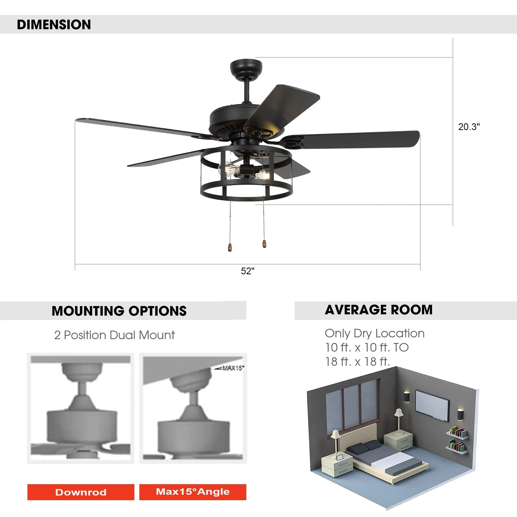 52" Urbana Downrod Mount Reversible Industrial Ceiling Fan with Lighting and Pull Chain