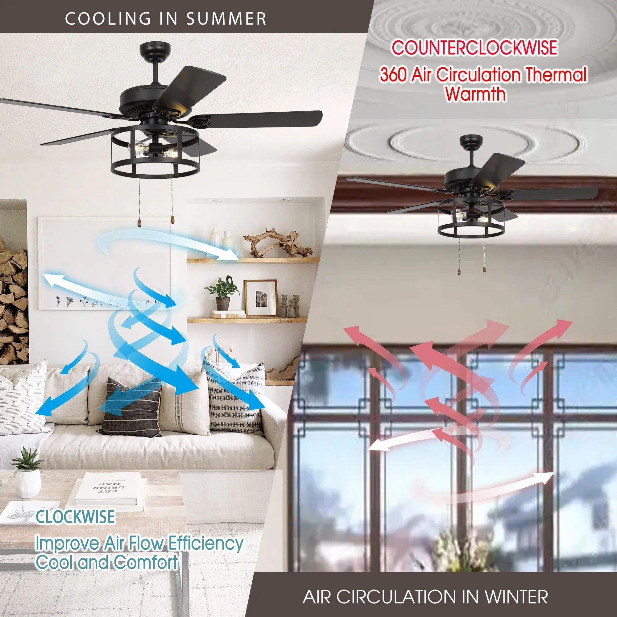 52" Urbana Downrod Mount Reversible Industrial Ceiling Fan with Lighting and Pull Chain