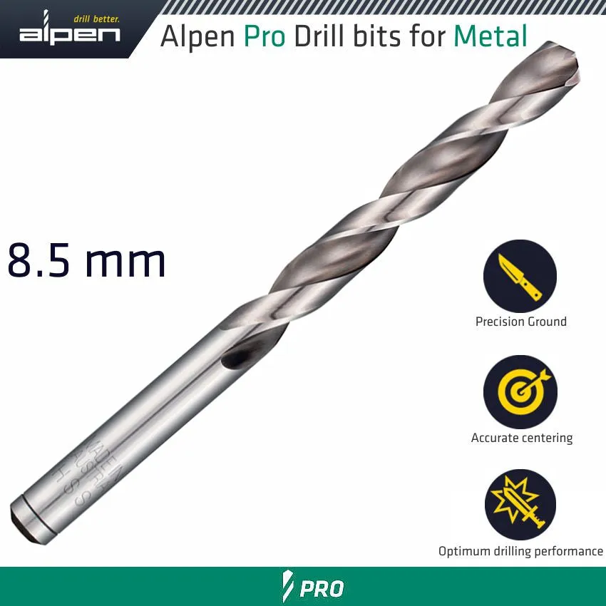 ALPEN ALPEN PRO HSS DRILL DIN 338 RN 135  WITH SPLIT POINT 8.5MM BULK ALP9540085