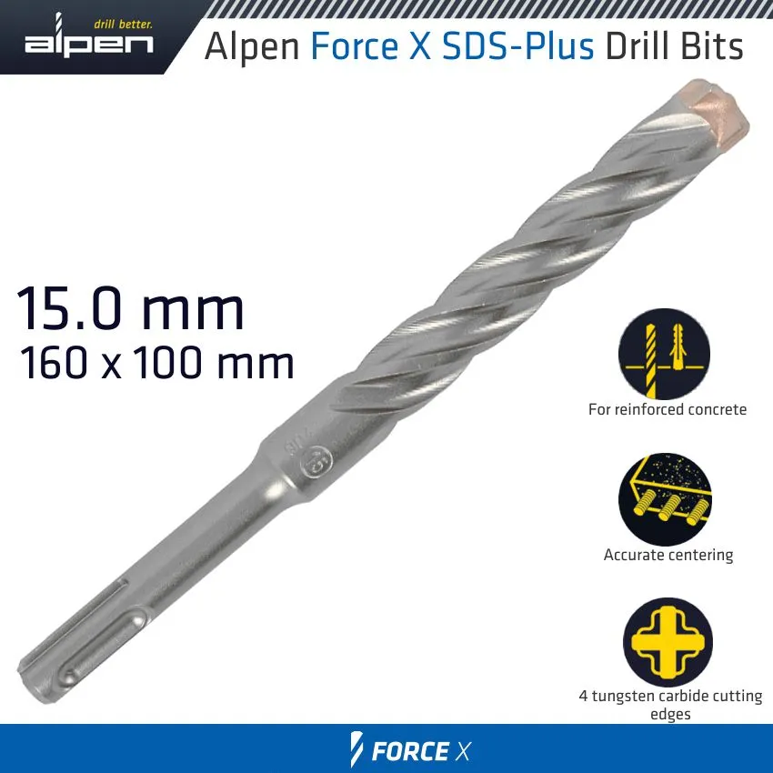 ALPEN FORCE X 15.0 x160/100  SDS-PLUS DRILL BIT X4 CUTTING EDGES ALP815015