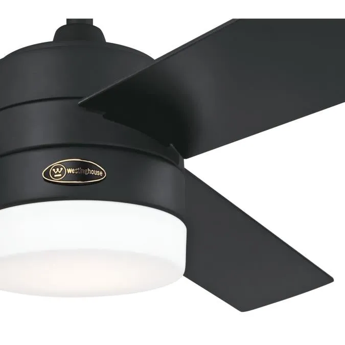 Alta Vista 52-Inch Three-Blade Indoor Ceiling Fan, Matte Black Finish with Dimmable LED Light Fixture, Remote Control Included