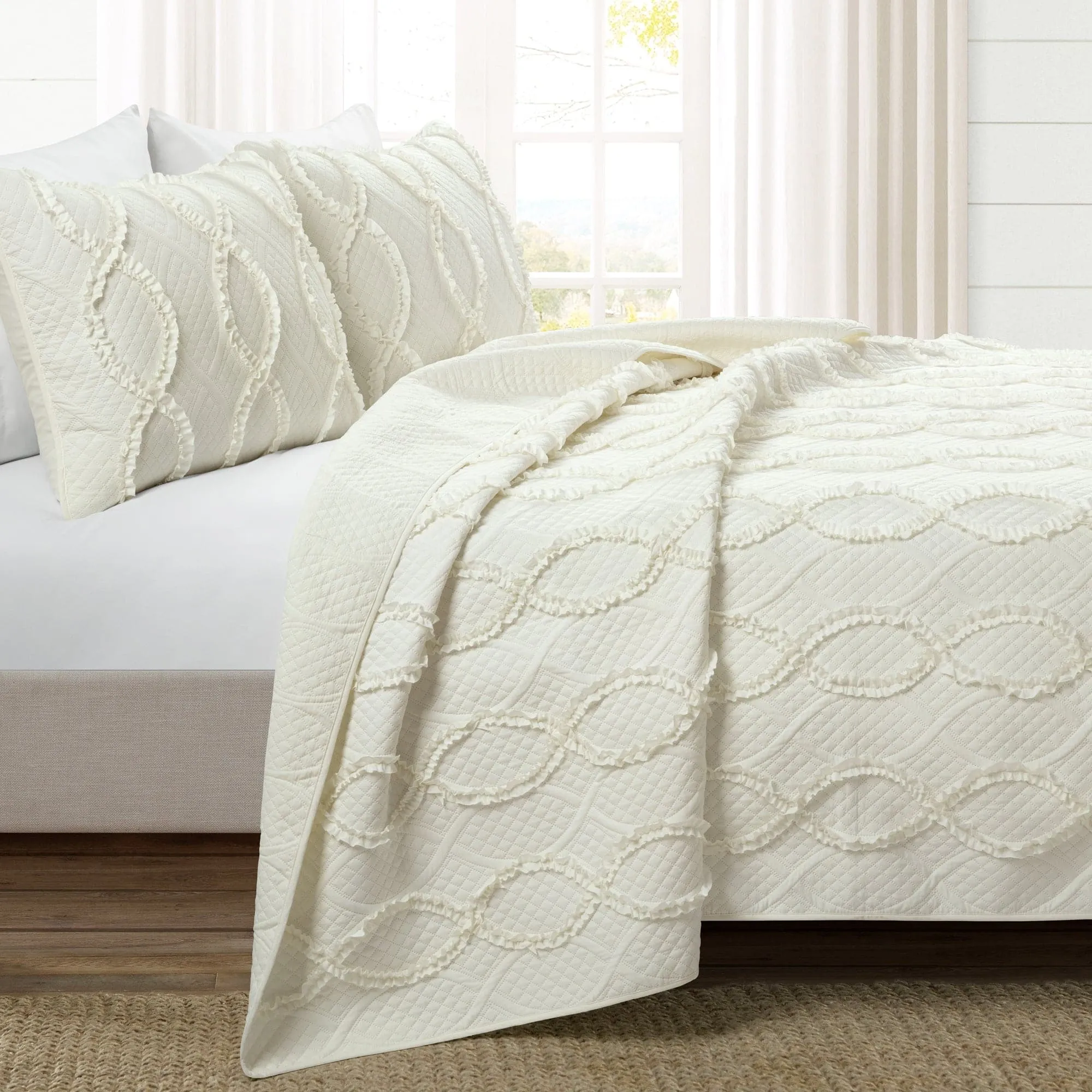 Avon Textured Ruffle Quilt 3 Piece Set