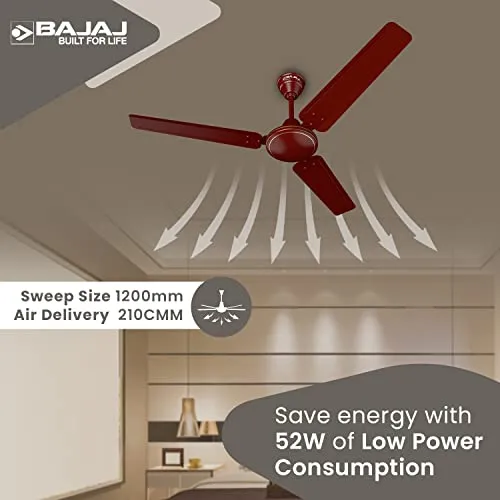 Bajaj Frore 1200 mm (48") Star Rated Ceiling Fans for Home |BEE Star Rated Energy Efficient Ceiling Fan |Rust Free Coating for Long Life |High Air Delivery |2-Yr Warranty Brown