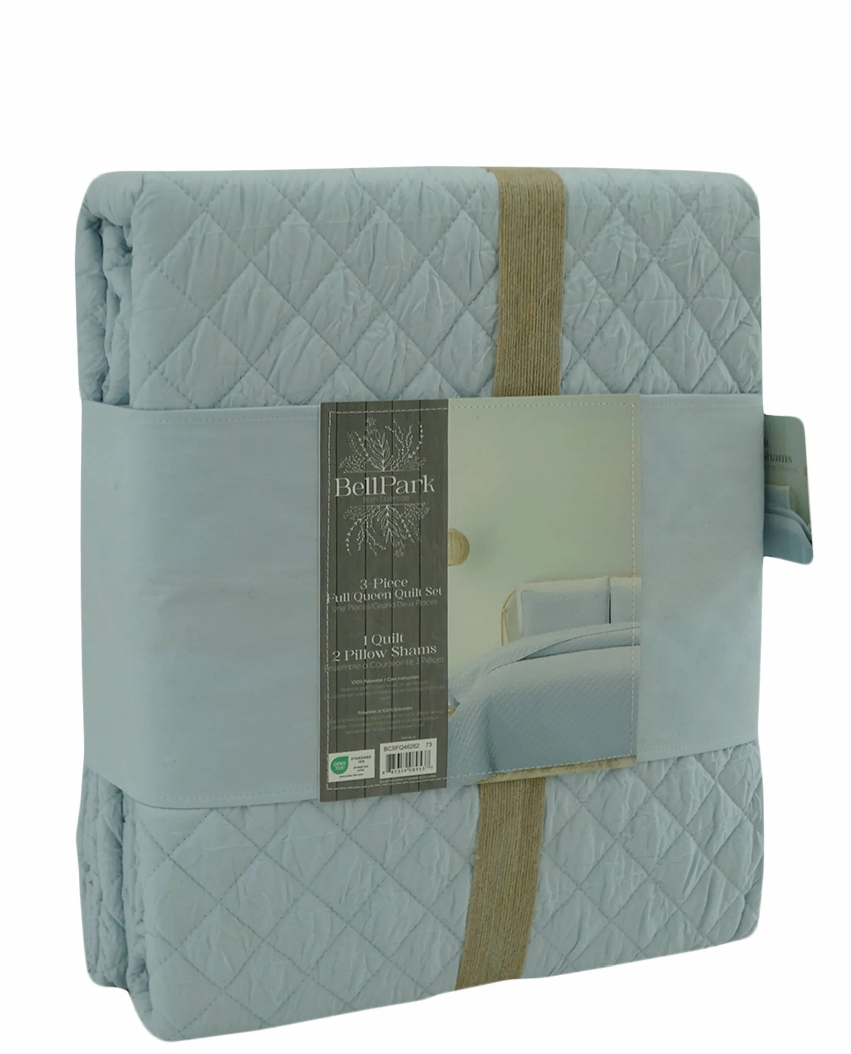 BCSFQ46262, Bell Park-3pc Full/Queen Quilt Set Diamond Stitch - Mineral