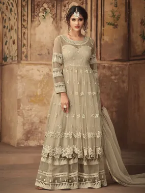 Biscuit Beige Thread Embroidered Party Wear Sharara Suit