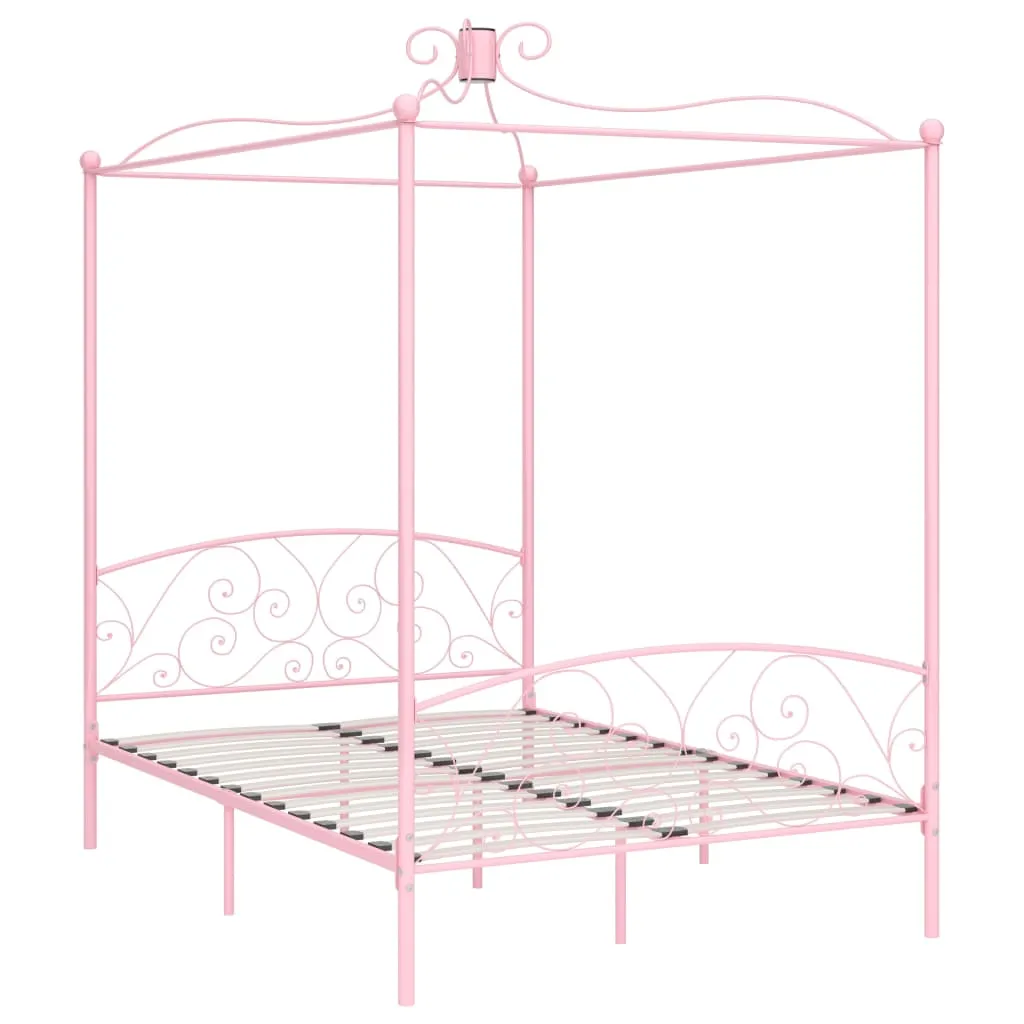 Canopy Bed Frame Pink Metal 140x200 cm