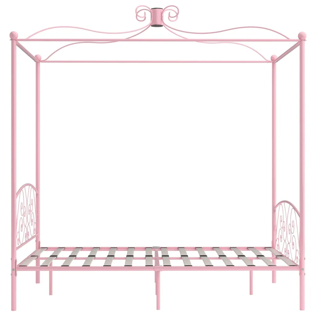 Canopy Bed Frame Pink Metal 140x200 cm