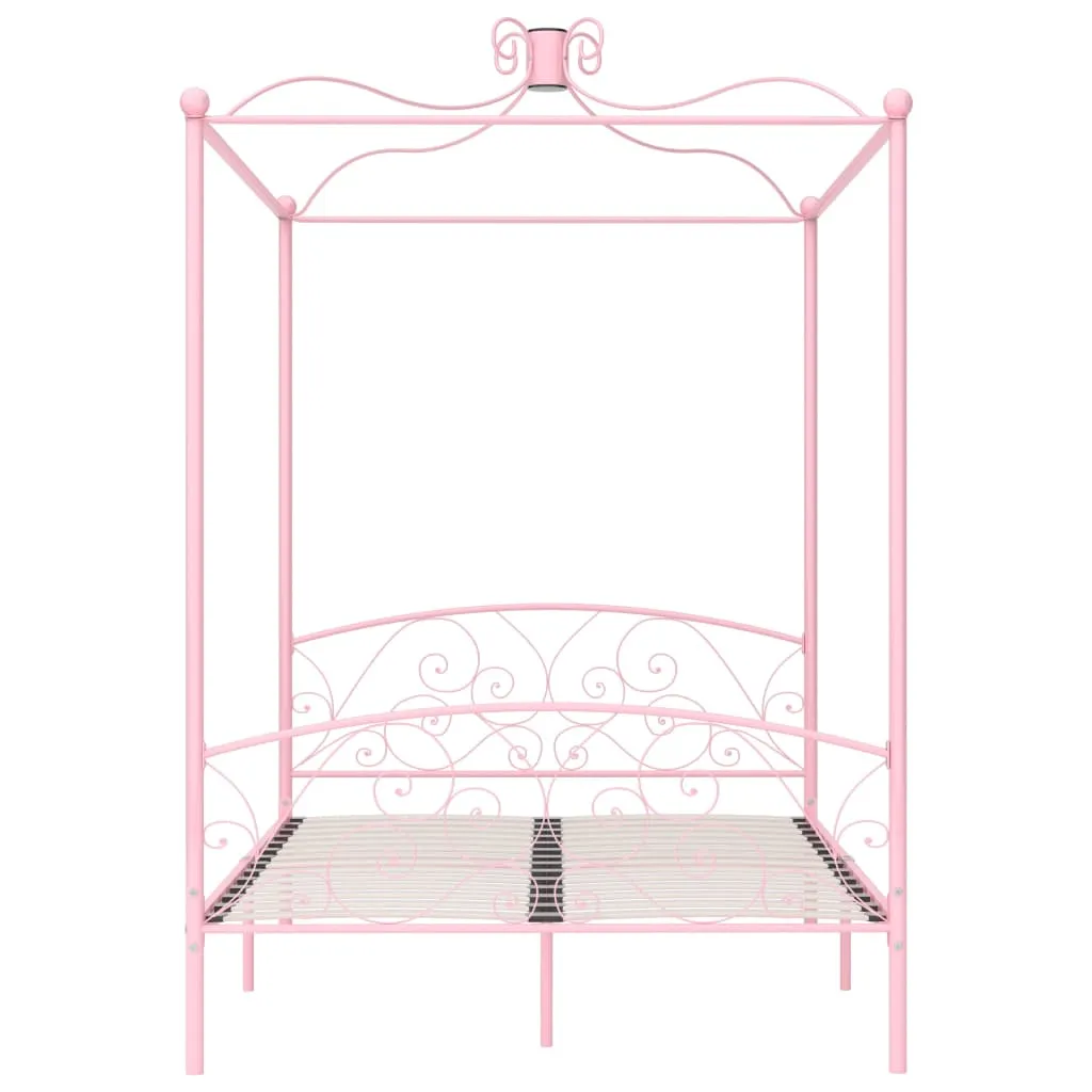 Canopy Bed Frame Pink Metal 140x200 cm