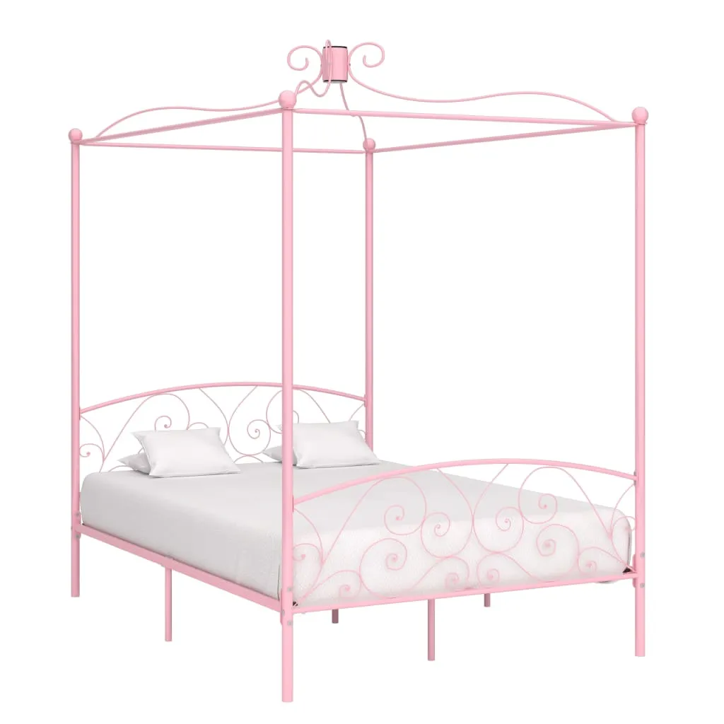 Canopy Bed Frame Pink Metal 140x200 cm