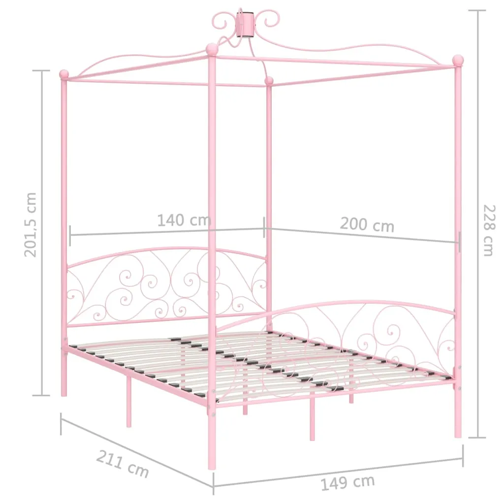 Canopy Bed Frame Pink Metal 140x200 cm