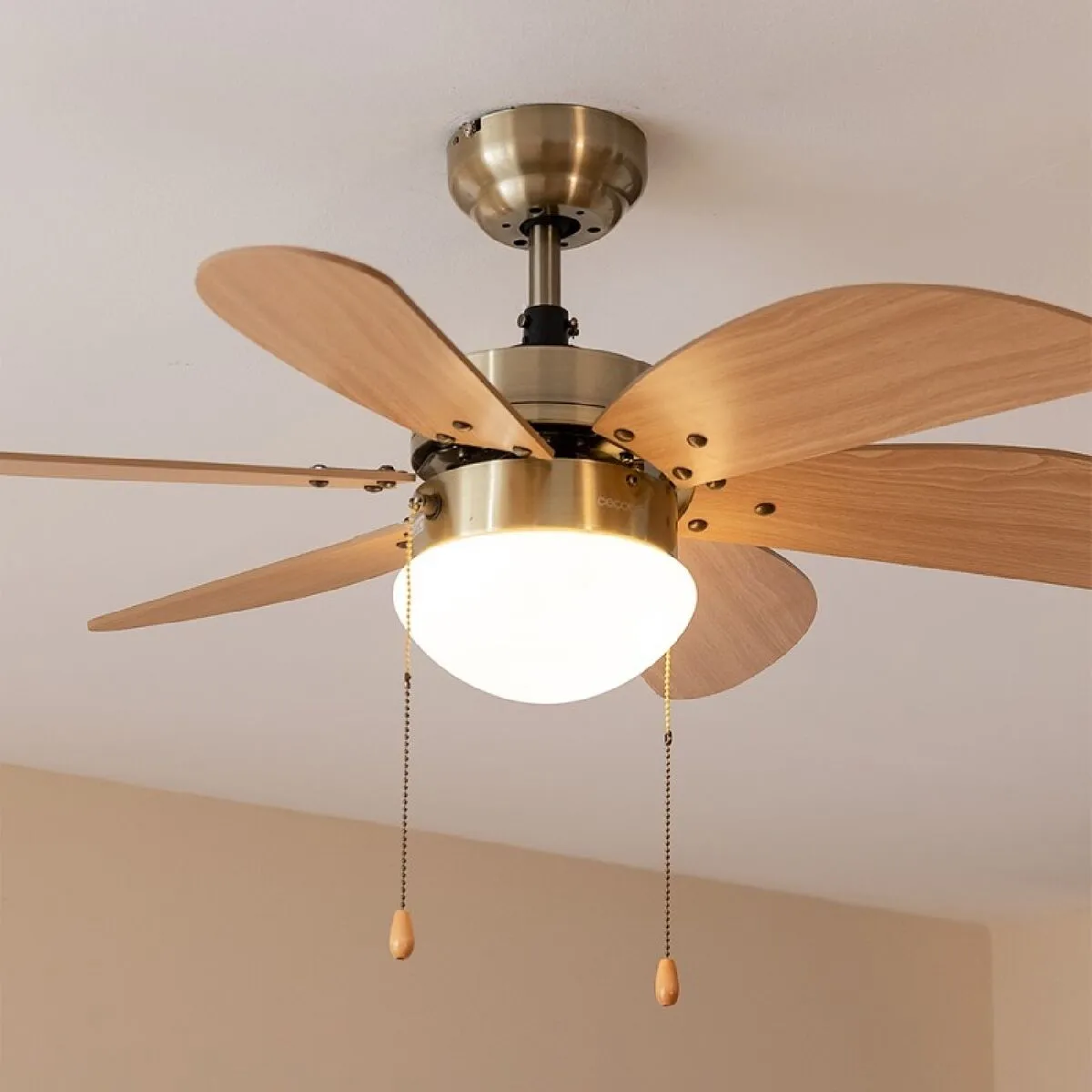 Ceiling Fan with Light Cecotec EnergySilence Aero 360 Golden Wood 50 W