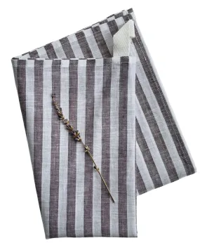 Cocoa wide stripe linen tea towel