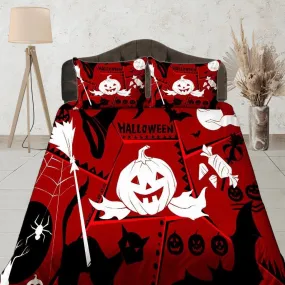 Cute pumpkin happy halloween bedding & pillowcase, red duvet cover, dorm bedding, goth decor toddler bedding, halloween gift