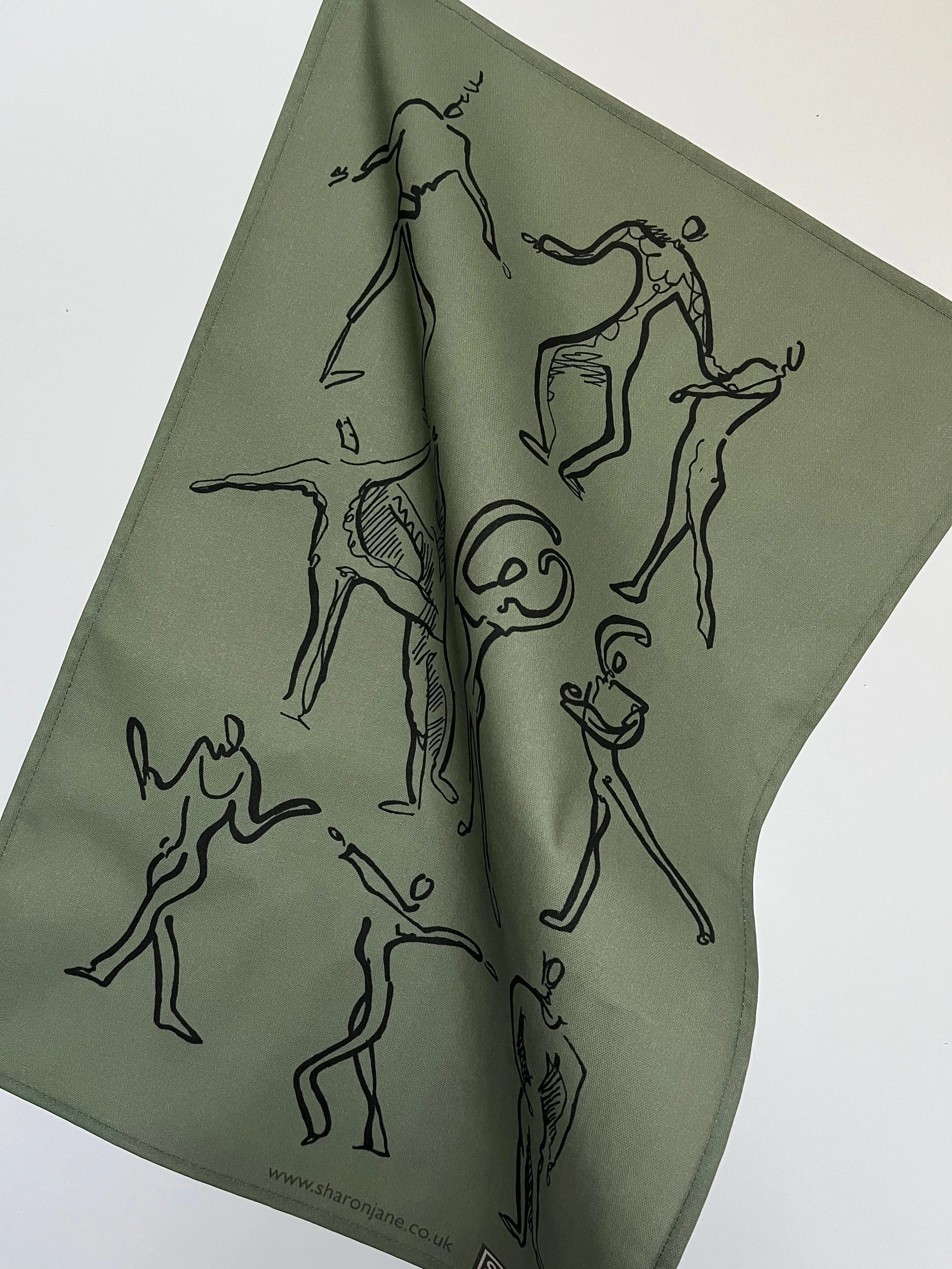 Dancers Linen Tea Towel - Green grey