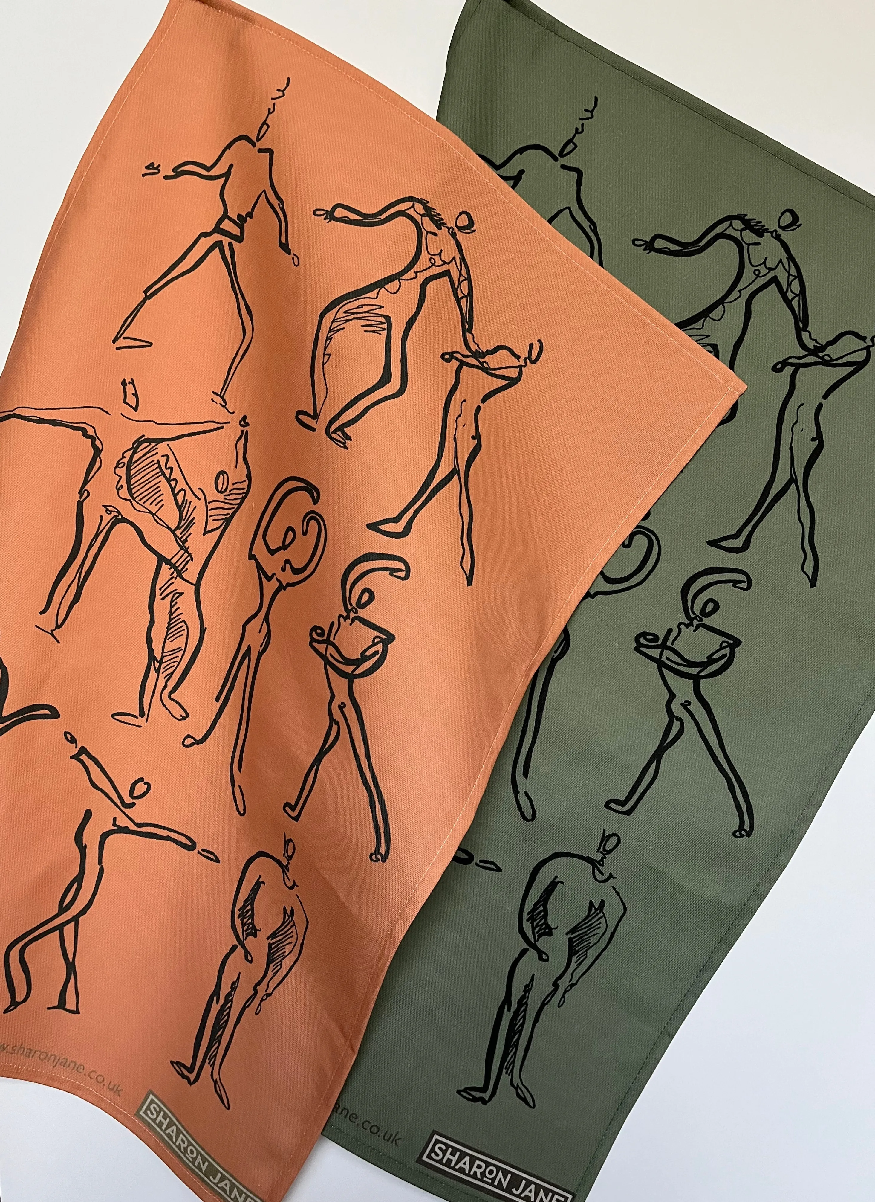 Dancers Linen Tea Towel - Green grey