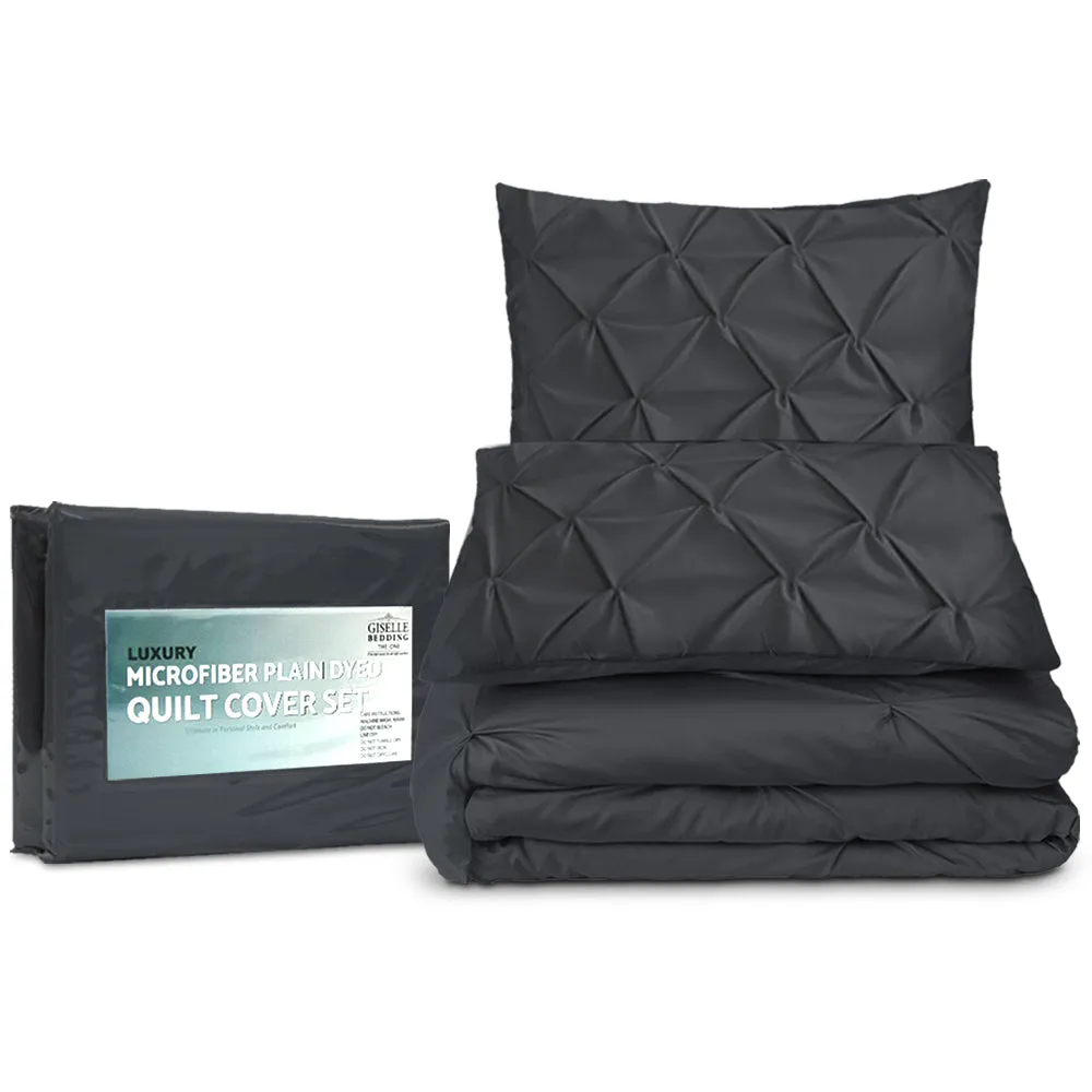 Diamond Pintuck Quilt Cover Set Super King Black, Giselle Bedding