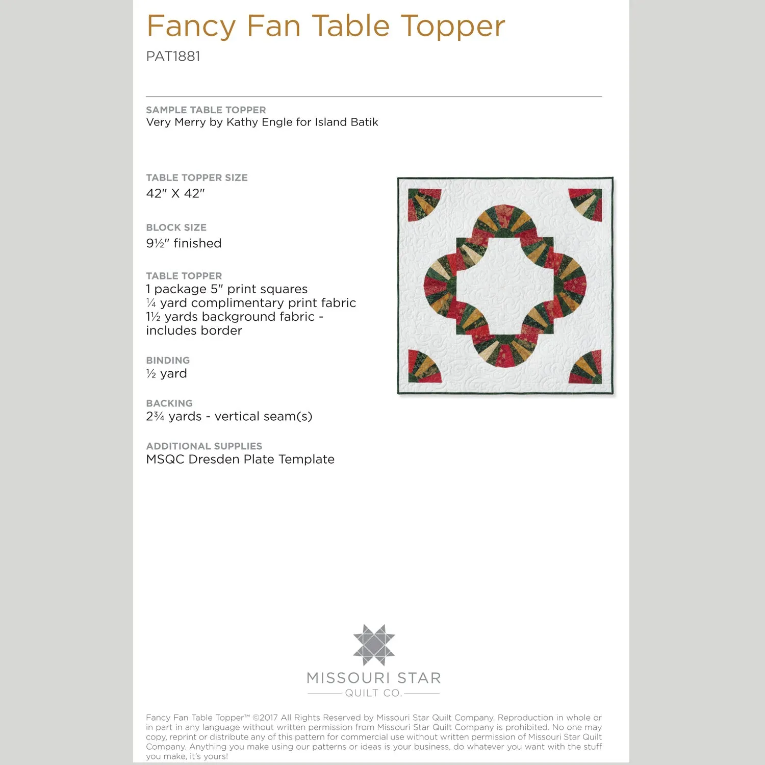 Digital Download - Fancy Fan Table Topper Pattern by Missouri Star