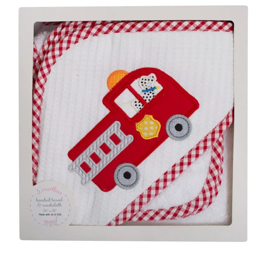 Firetruck wash cloth baby hooded towel