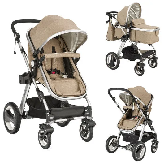 Folding Aluminum Baby Stroller Baby Jogger with Diaper Bag-Beige