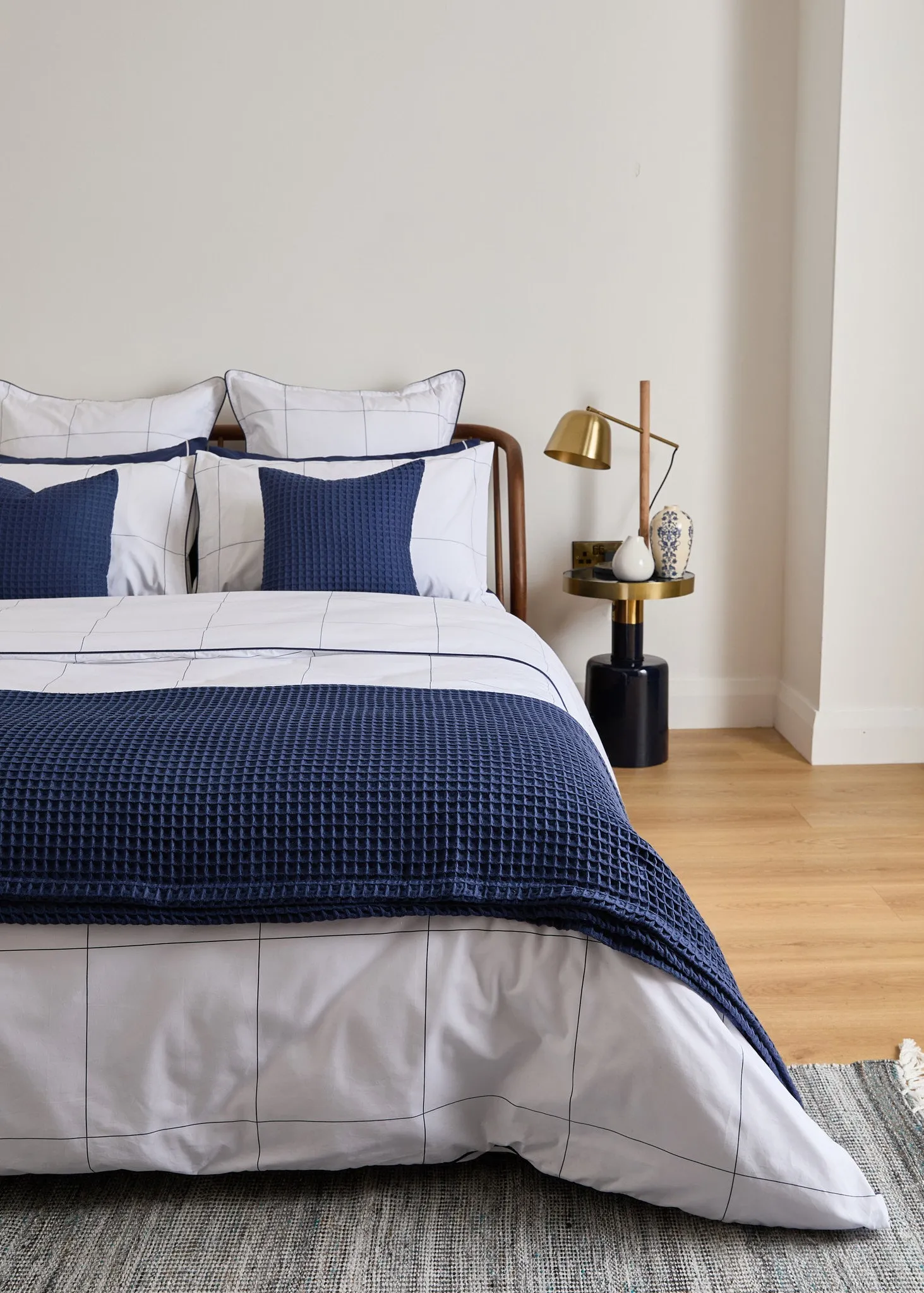 Foxford Navy Windowpane Oxford Pillowcase