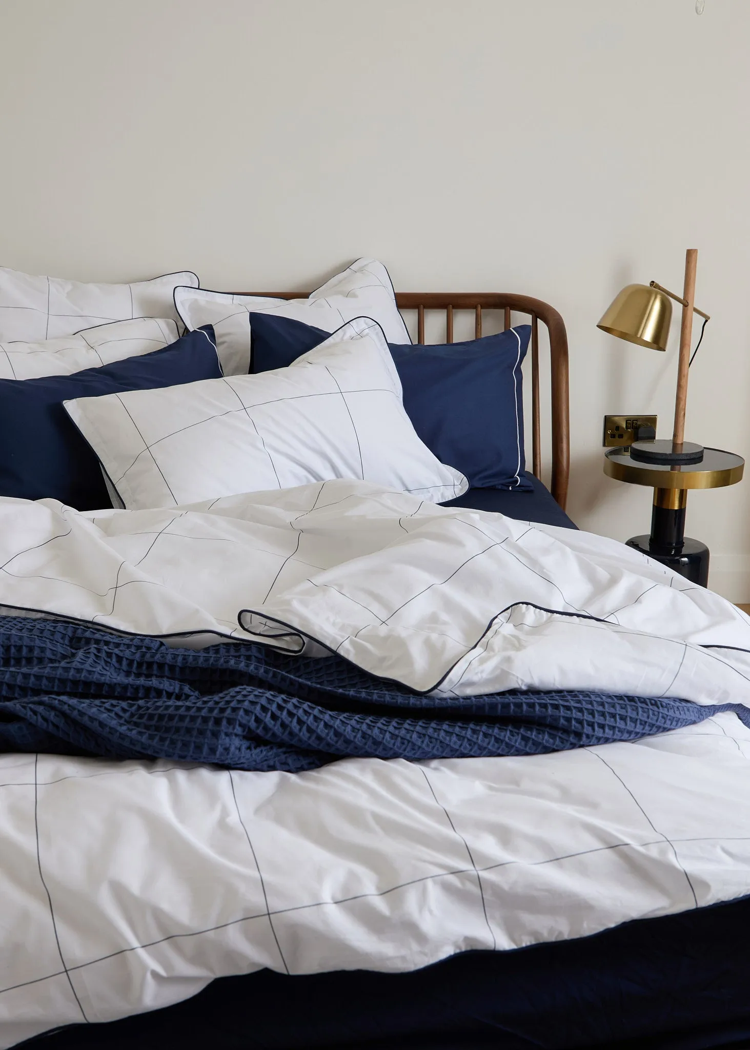 Foxford Navy Windowpane Oxford Pillowcase