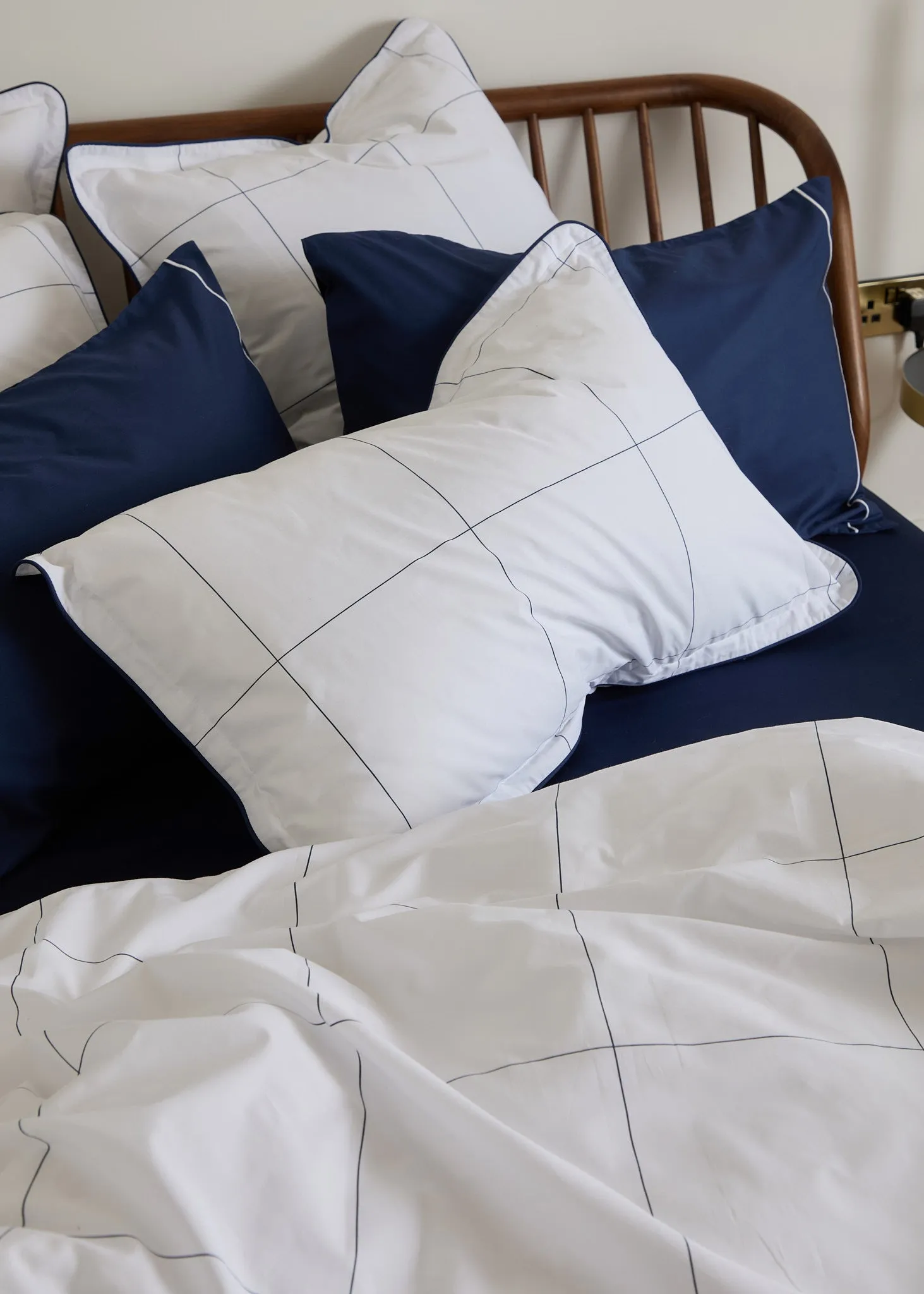 Foxford Navy Windowpane Oxford Pillowcase