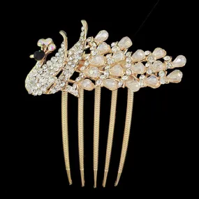 Gold Finish Rhinestone Peacock French Twist Comb