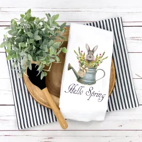 Hello Spring Bunny Tea Towel, Easter Bunny, Spring Flowers, Bunny Décor, Hello Spring, Easter -Spring Kitchen Décor, Spring Hostess Gift