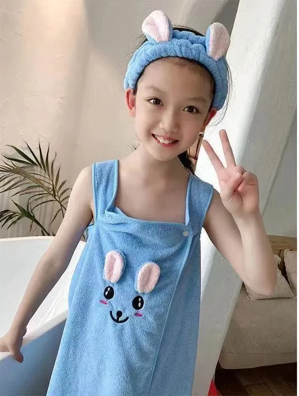 High Grade Children's Bath Towel  Skirt Hair Band Suitable for Wear By Older Children In Bathrobes 3-15 Years Old Absorbent