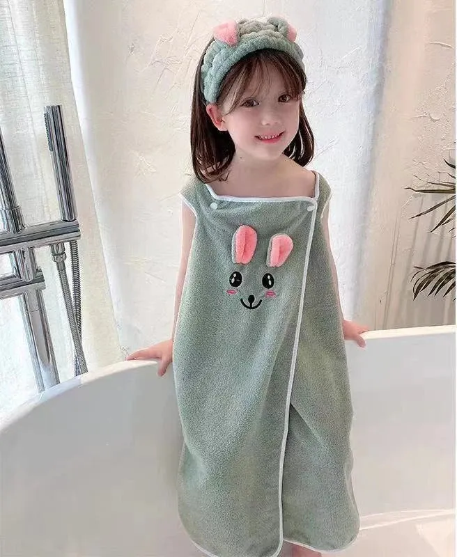 High Grade Children's Bath Towel  Skirt Hair Band Suitable for Wear By Older Children In Bathrobes 3-15 Years Old Absorbent