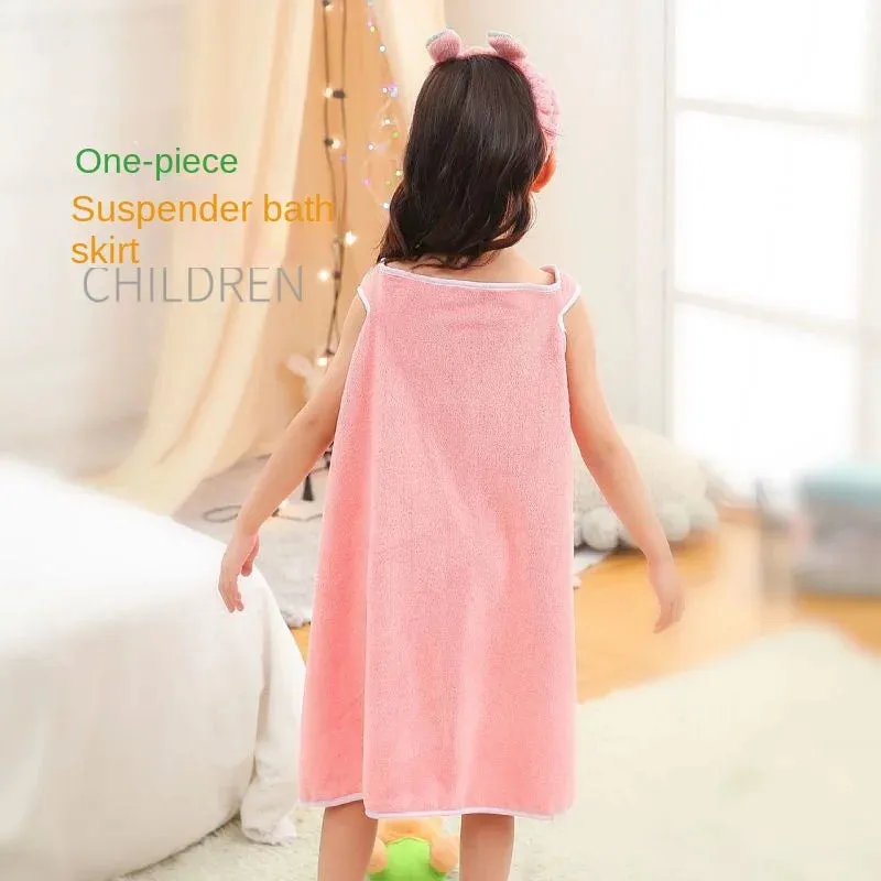 High Grade Children's Bath Towel  Skirt Hair Band Suitable for Wear By Older Children In Bathrobes 3-15 Years Old Absorbent