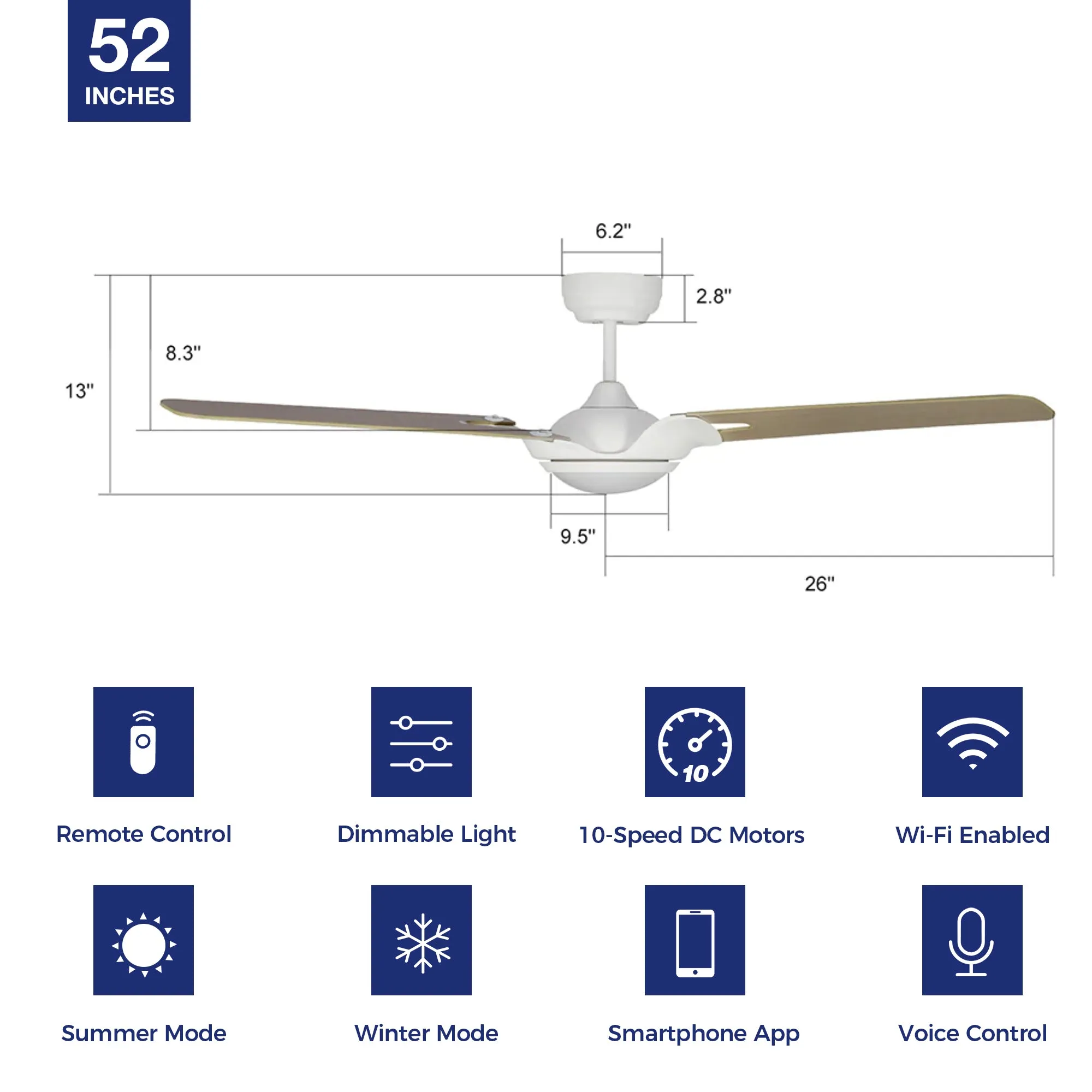 Innovator Smart Ceiling Fan with LED Light Remote Outdoor/Indoor 52"