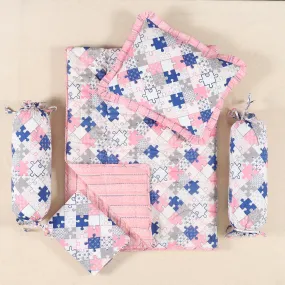 Jigsaw Pink Cotton Baby Bedding Set