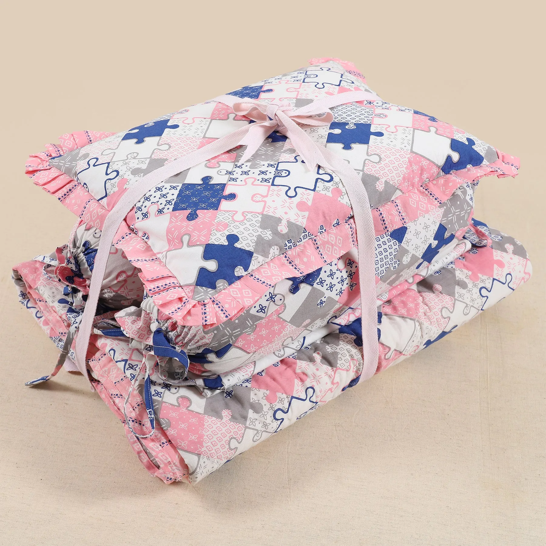 Jigsaw Pink Cotton Baby Bedding Set