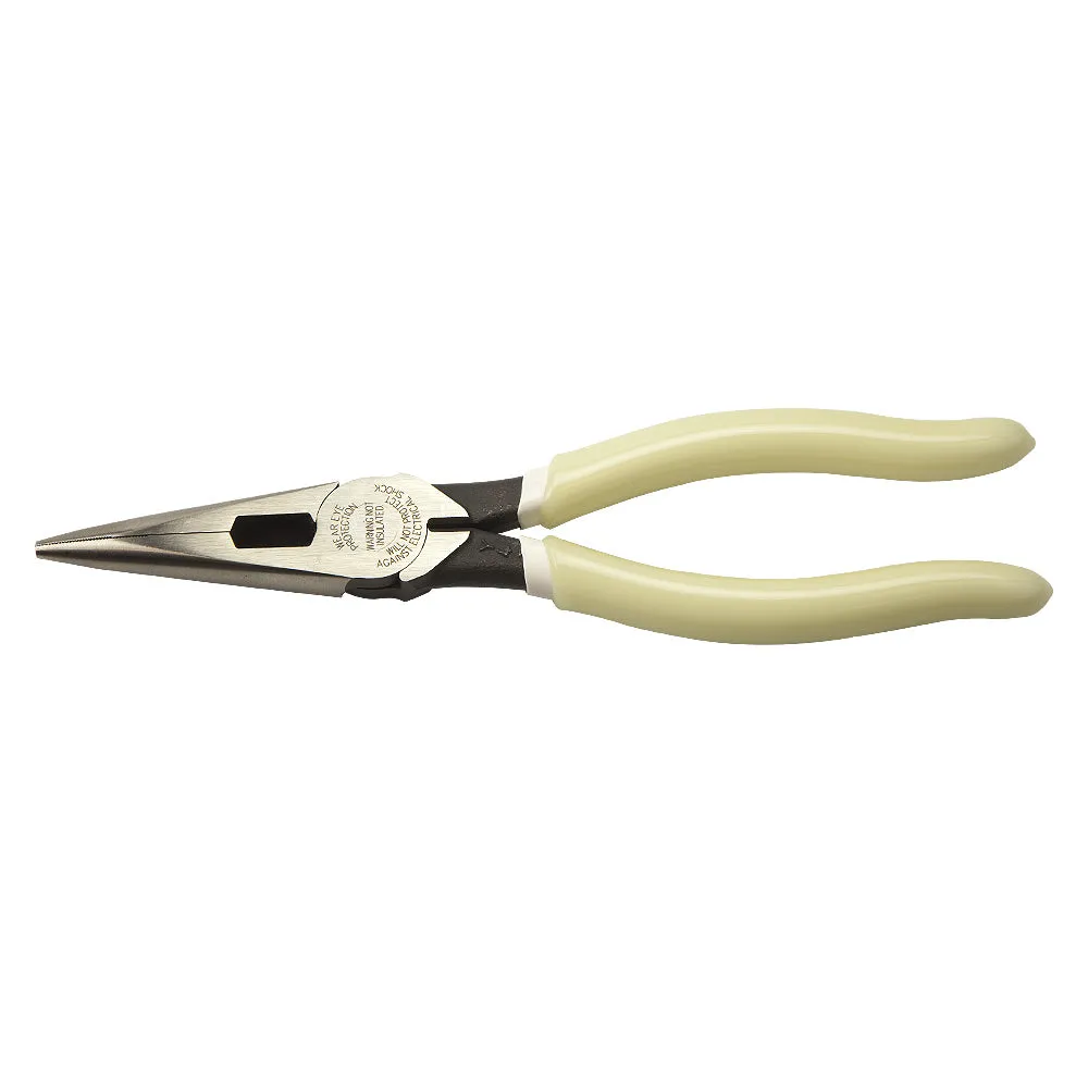 Klein Tools D203-8-GLW 8" Hi-Viz Long-Nose Pliers with Side-Cutting