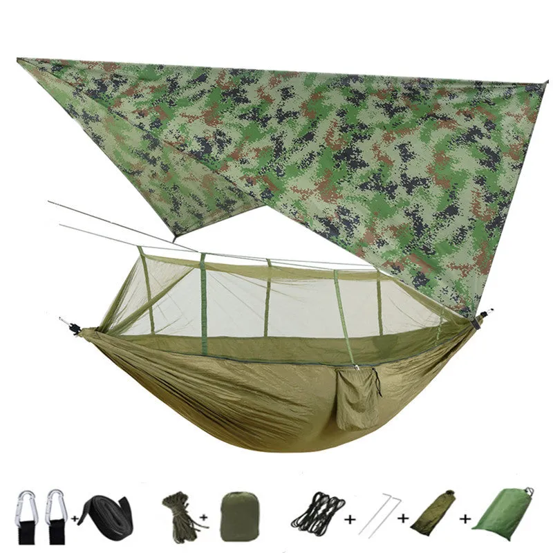 Lightweight Portable Camping Hammock and Tent Awning Rain Fly Tarp Waterproof Mosquito Net Hammock Canopy 210T Nylon Hammocks