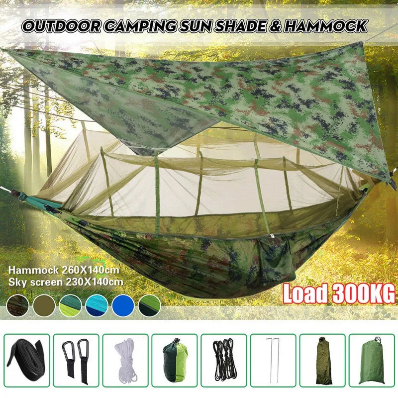 Lightweight Portable Camping Hammock and Tent Awning Rain Fly Tarp Waterproof Mosquito Net Hammock Canopy 210T Nylon Hammocks