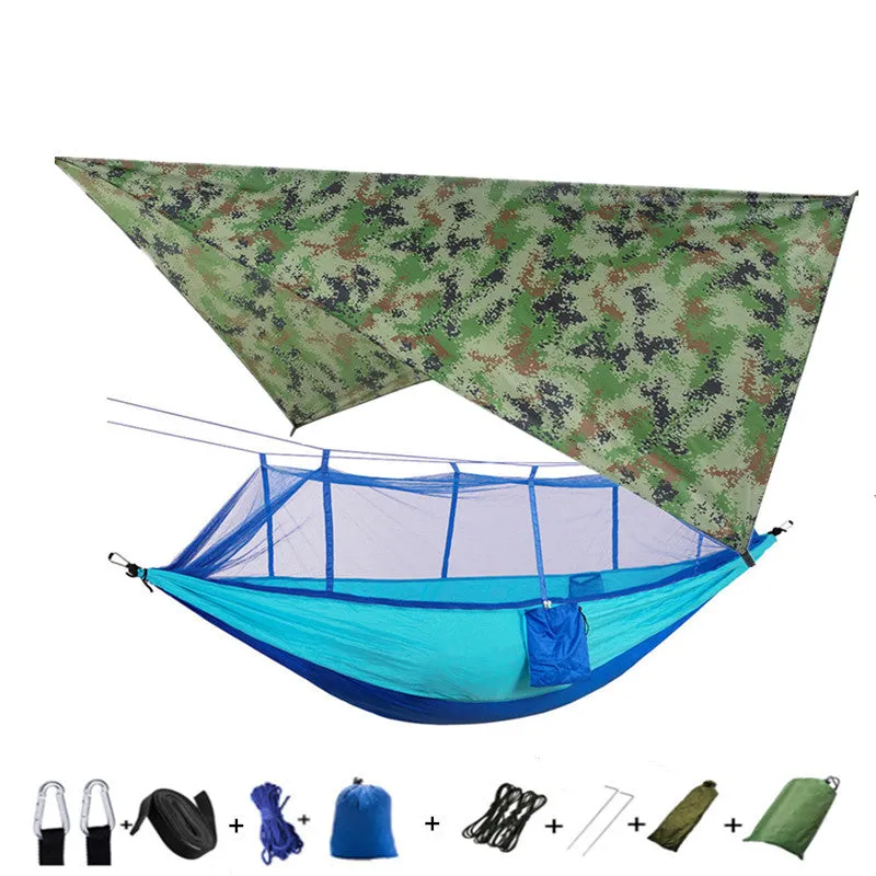 Lightweight Portable Camping Hammock and Tent Awning Rain Fly Tarp Waterproof Mosquito Net Hammock Canopy 210T Nylon Hammocks