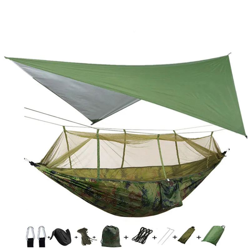 Lightweight Portable Camping Hammock and Tent Awning Rain Fly Tarp Waterproof Mosquito Net Hammock Canopy 210T Nylon Hammocks