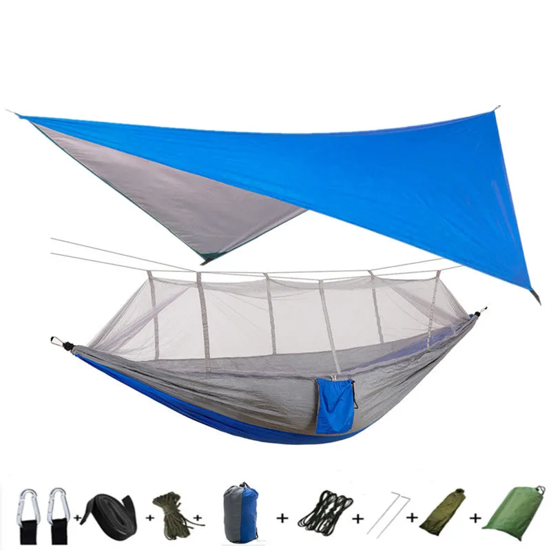 Lightweight Portable Camping Hammock and Tent Awning Rain Fly Tarp Waterproof Mosquito Net Hammock Canopy 210T Nylon Hammocks