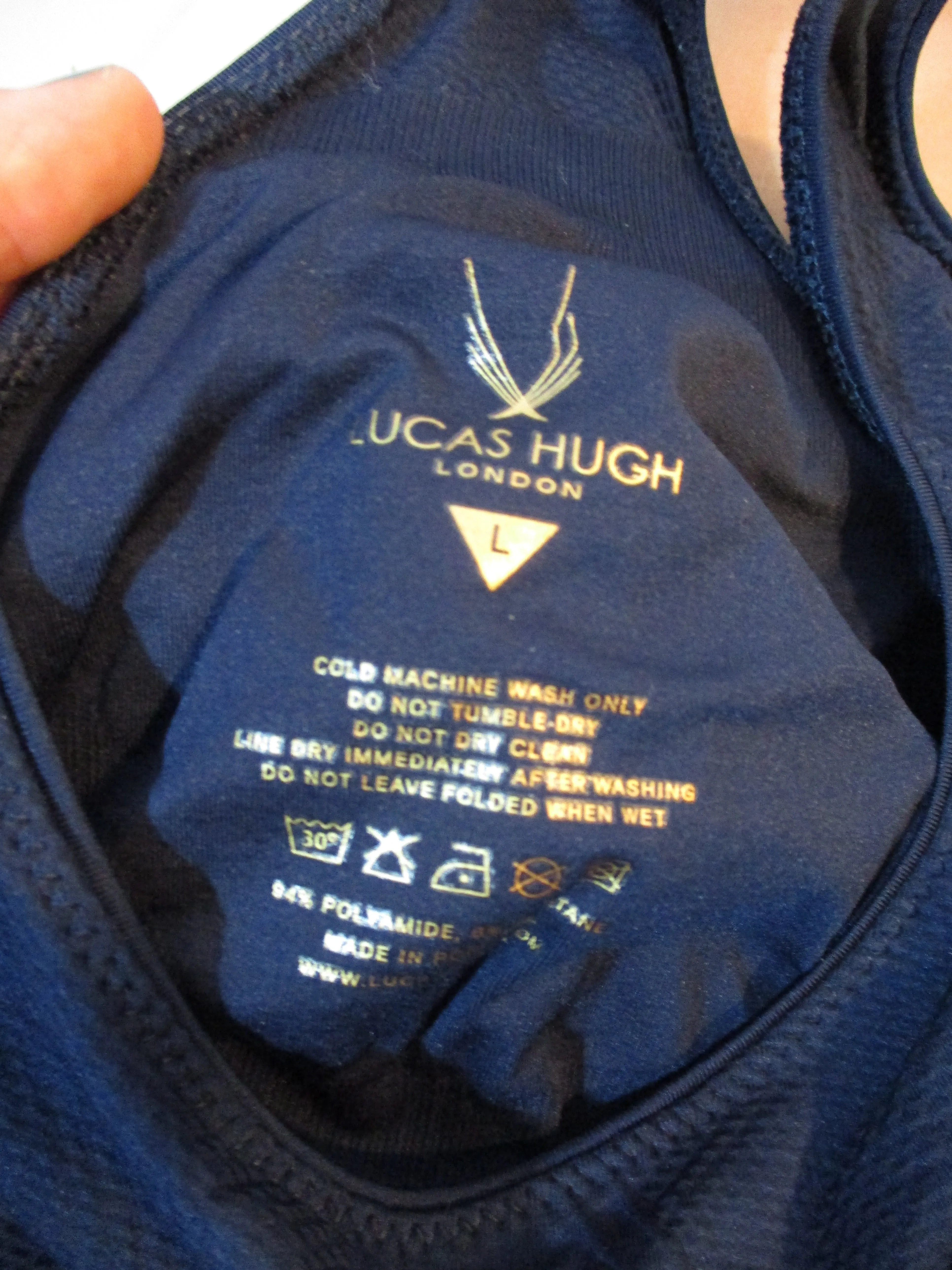 LUCAS HUGH LONDON Racerback Sports Bra Athletic Workout NAVY BLUE